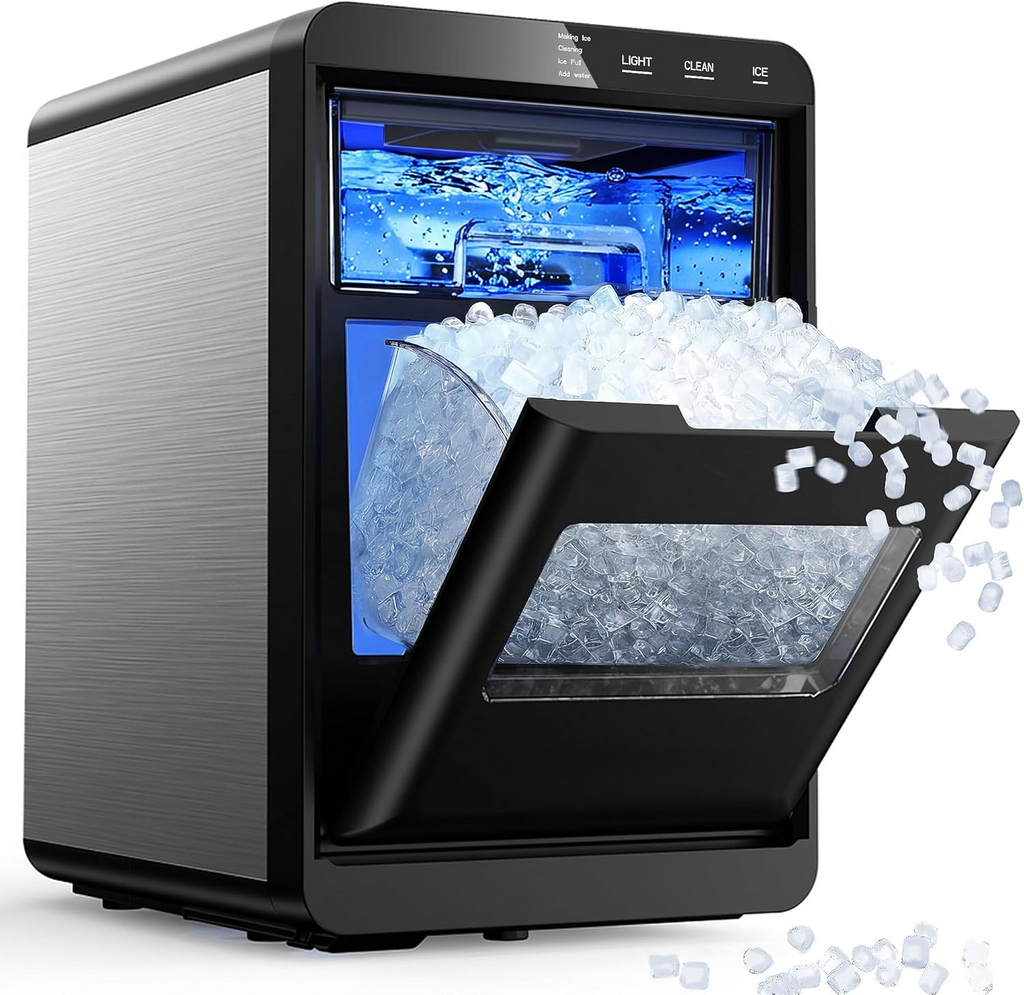 Self-Cleaning Countertop Sonic Nugget Ice Maker | 40Lbs Per Day Pebble Pellet Ice Machine with Scoop & Basket, Perfect for Home & Office
