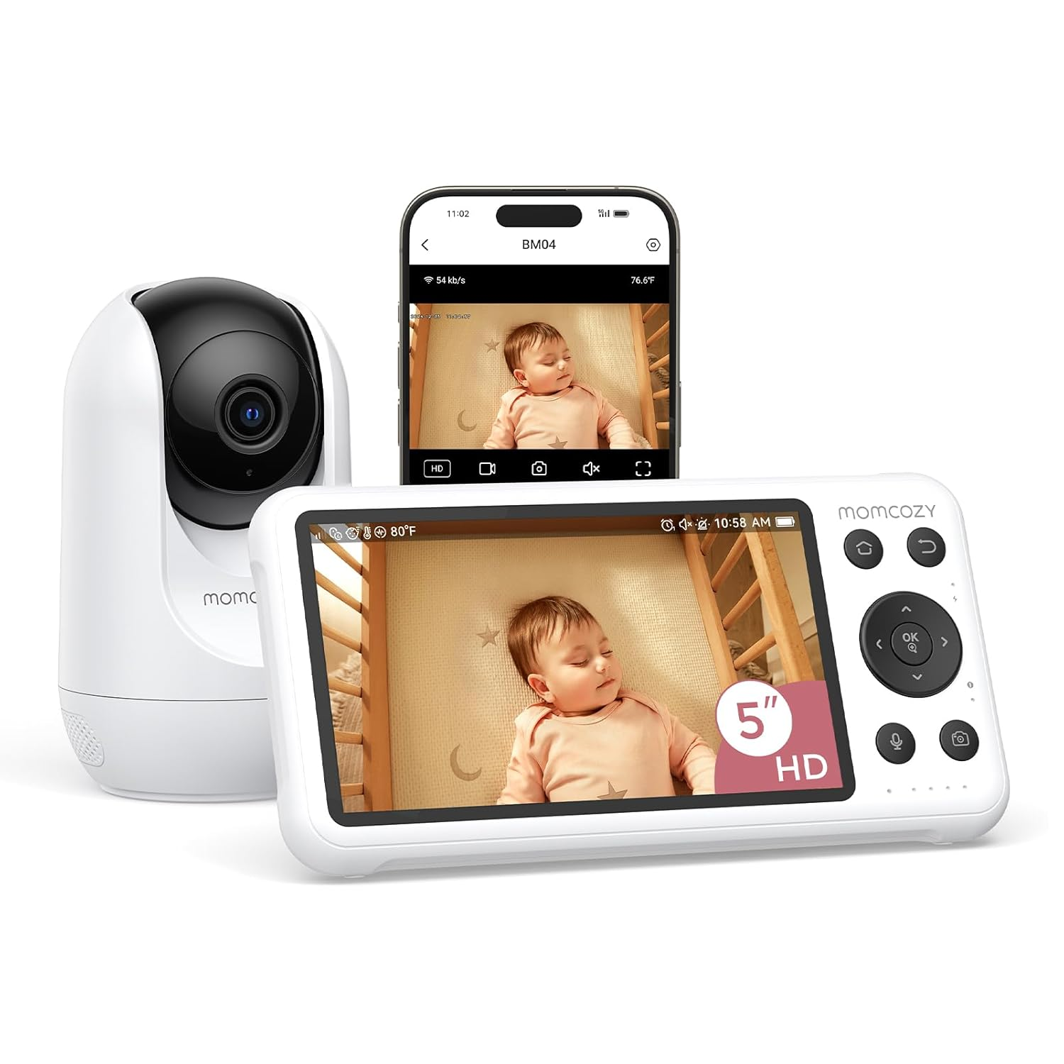 5" 1080P Smart Baby Monitor Camera with WiFi, Night Vision & Cry Detection