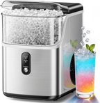 Countertop Nugget Ice Maker, Ready in 7 Mins, 34Lbs/24H Stainless Steel Pebble Pellet Sonic Ice Machine, Self-Cleaning Ice Maker with Ice Scoop & Storage Basket for Home Kitchen