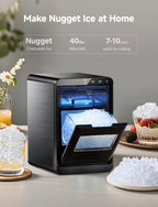 Self-Cleaning Countertop Sonic Nugget Ice Maker | 40Lbs Per Day Pebble Pellet Ice Machine with Scoop & Basket, Perfect for Home & Office