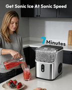 Countertop Nugget Ice Maker, Ready in 7 Mins, 34Lbs/24H Stainless Steel Pebble Pellet Sonic Ice Machine, Self-Cleaning Ice Maker with Ice Scoop & Storage Basket for Home Kitchen