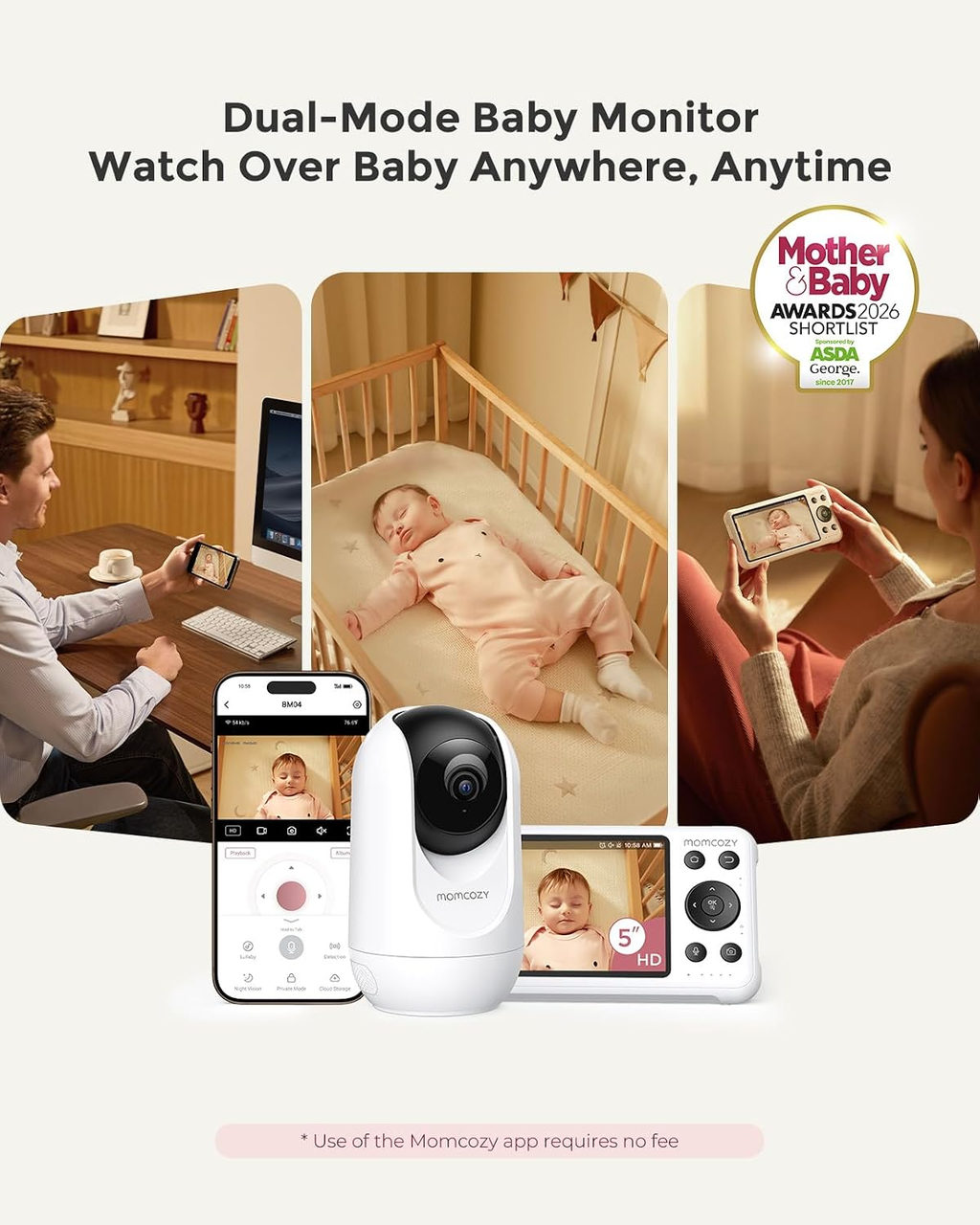 5" 1080P Smart Baby Monitor Camera with WiFi, Night Vision & Cry Detection