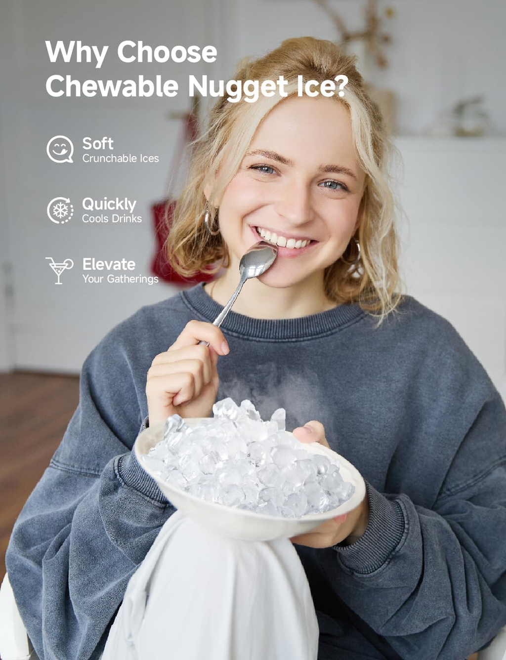 Self-Cleaning Countertop Sonic Nugget Ice Maker | 40Lbs Per Day Pebble Pellet Ice Machine with Scoop & Basket, Perfect for Home & Office