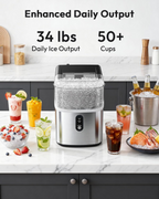 Countertop Nugget Ice Maker, Ready in 7 Mins, 34Lbs/24H Stainless Steel Pebble Pellet Sonic Ice Machine, Self-Cleaning Ice Maker with Ice Scoop & Storage Basket for Home Kitchen