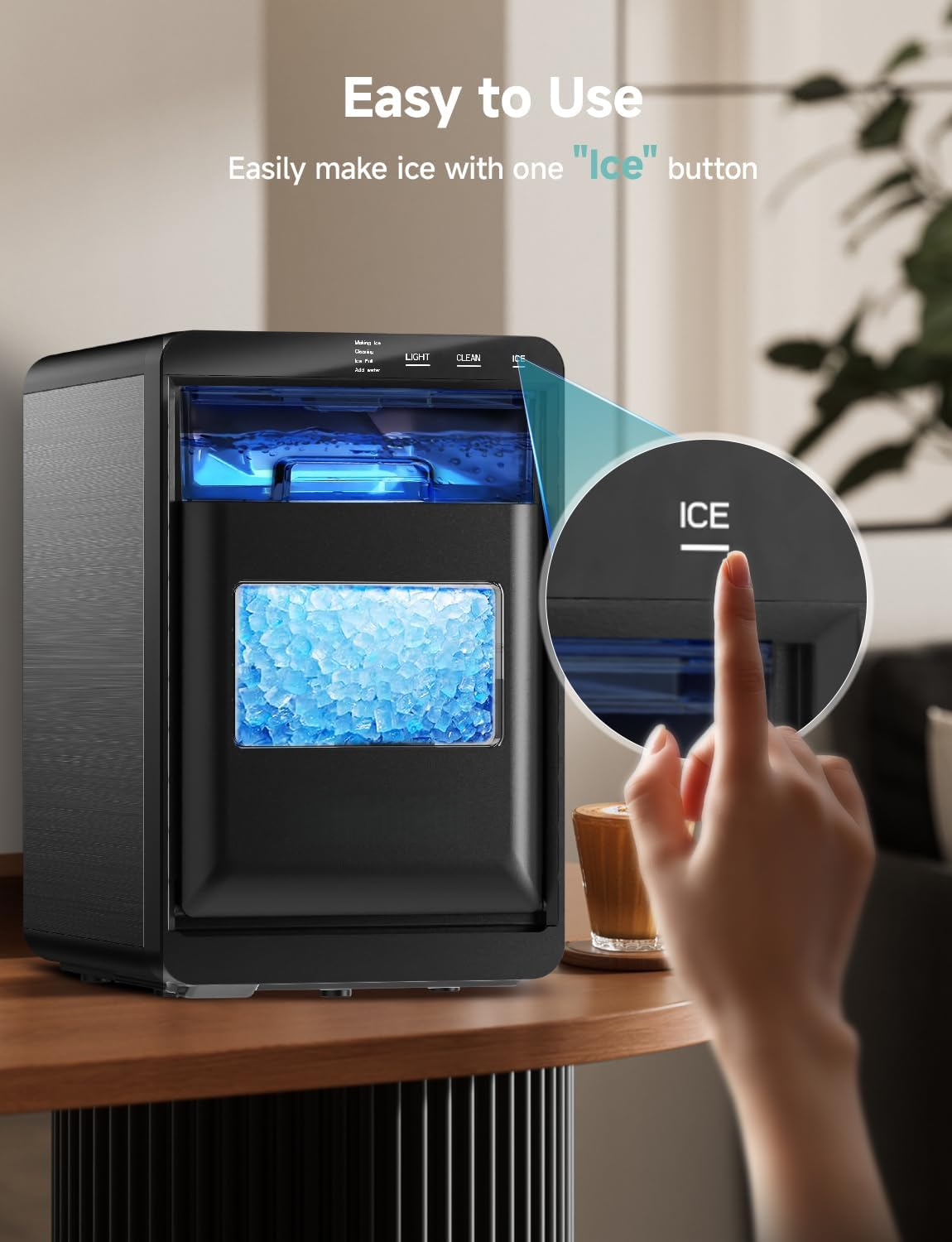 Self-Cleaning Countertop Sonic Nugget Ice Maker | 40Lbs Per Day Pebble Pellet Ice Machine with Scoop & Basket, Perfect for Home & Office