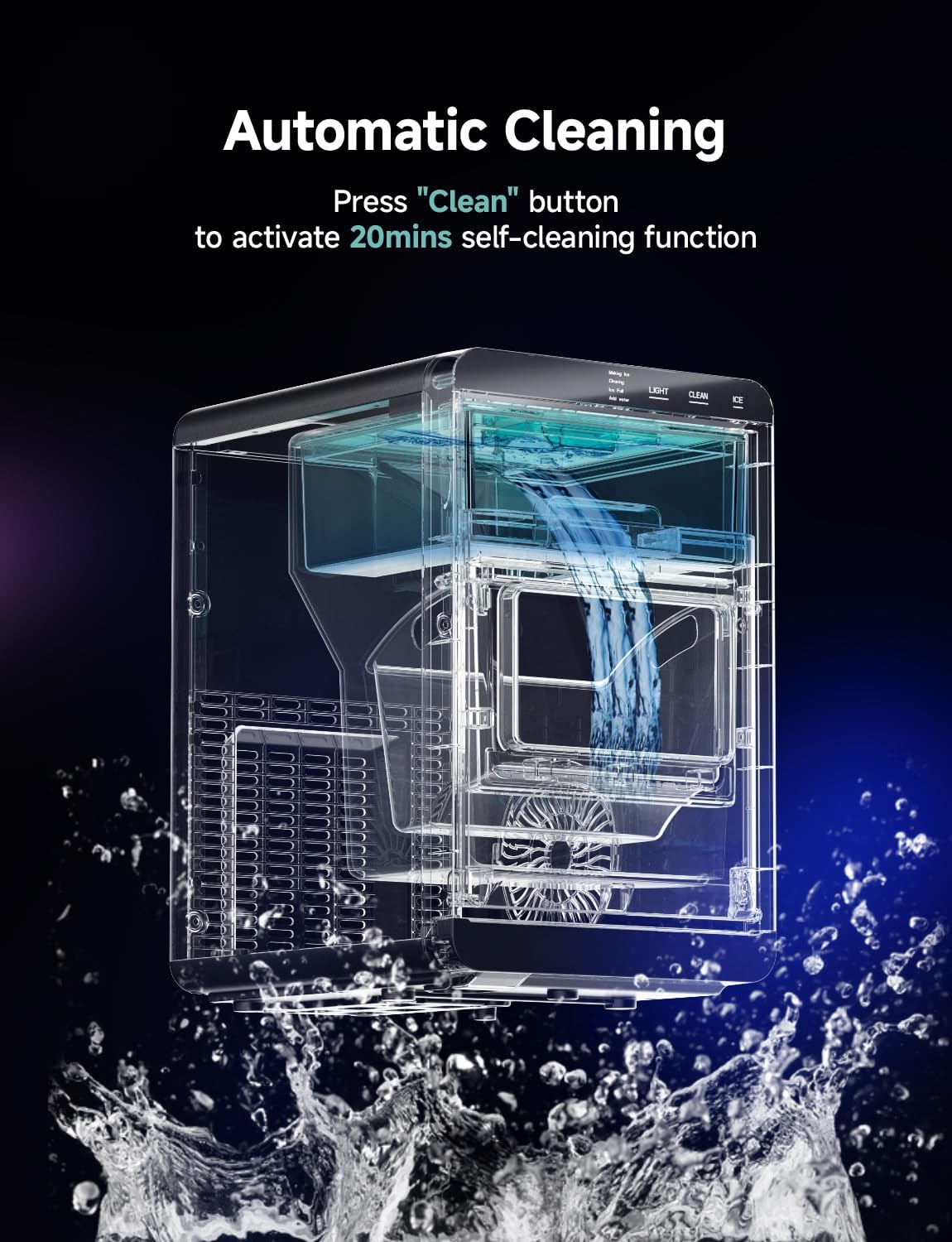Self-Cleaning Countertop Sonic Nugget Ice Maker | 40Lbs Per Day Pebble Pellet Ice Machine with Scoop & Basket, Perfect for Home & Office