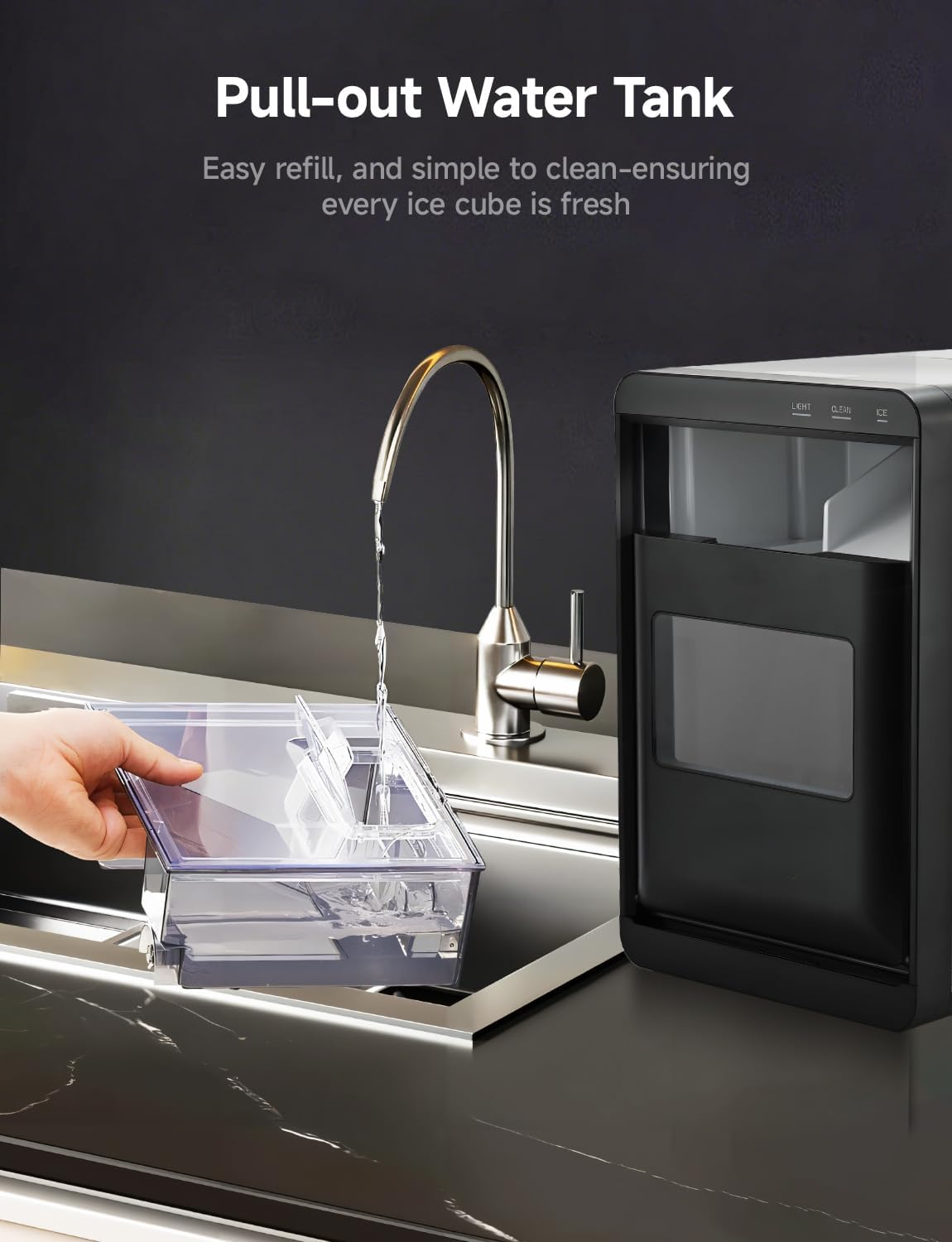 Self-Cleaning Countertop Sonic Nugget Ice Maker | 40Lbs Per Day Pebble Pellet Ice Machine with Scoop & Basket, Perfect for Home & Office