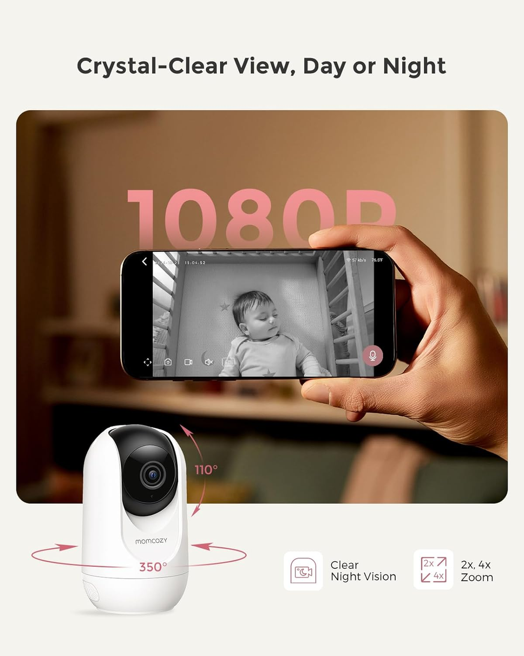 5" 1080P Smart Baby Monitor Camera with WiFi, Night Vision & Cry Detection
