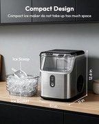 Countertop Nugget Ice Maker, Ready in 7 Mins, 34Lbs/24H Stainless Steel Pebble Pellet Sonic Ice Machine, Self-Cleaning Ice Maker with Ice Scoop & Storage Basket for Home Kitchen