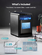 Self-Cleaning Countertop Sonic Nugget Ice Maker | 40Lbs Per Day Pebble Pellet Ice Machine with Scoop & Basket, Perfect for Home & Office