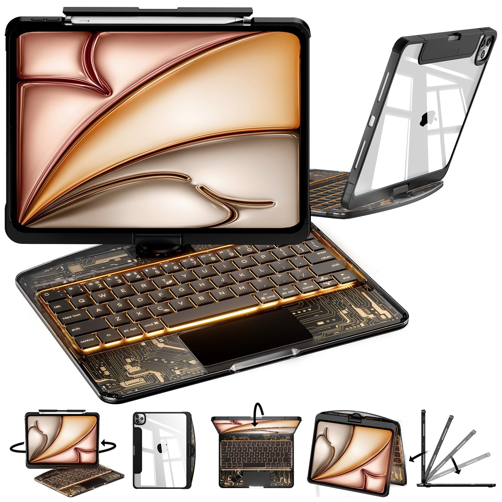 En 101 360° Transparent iPad Keyboard Case