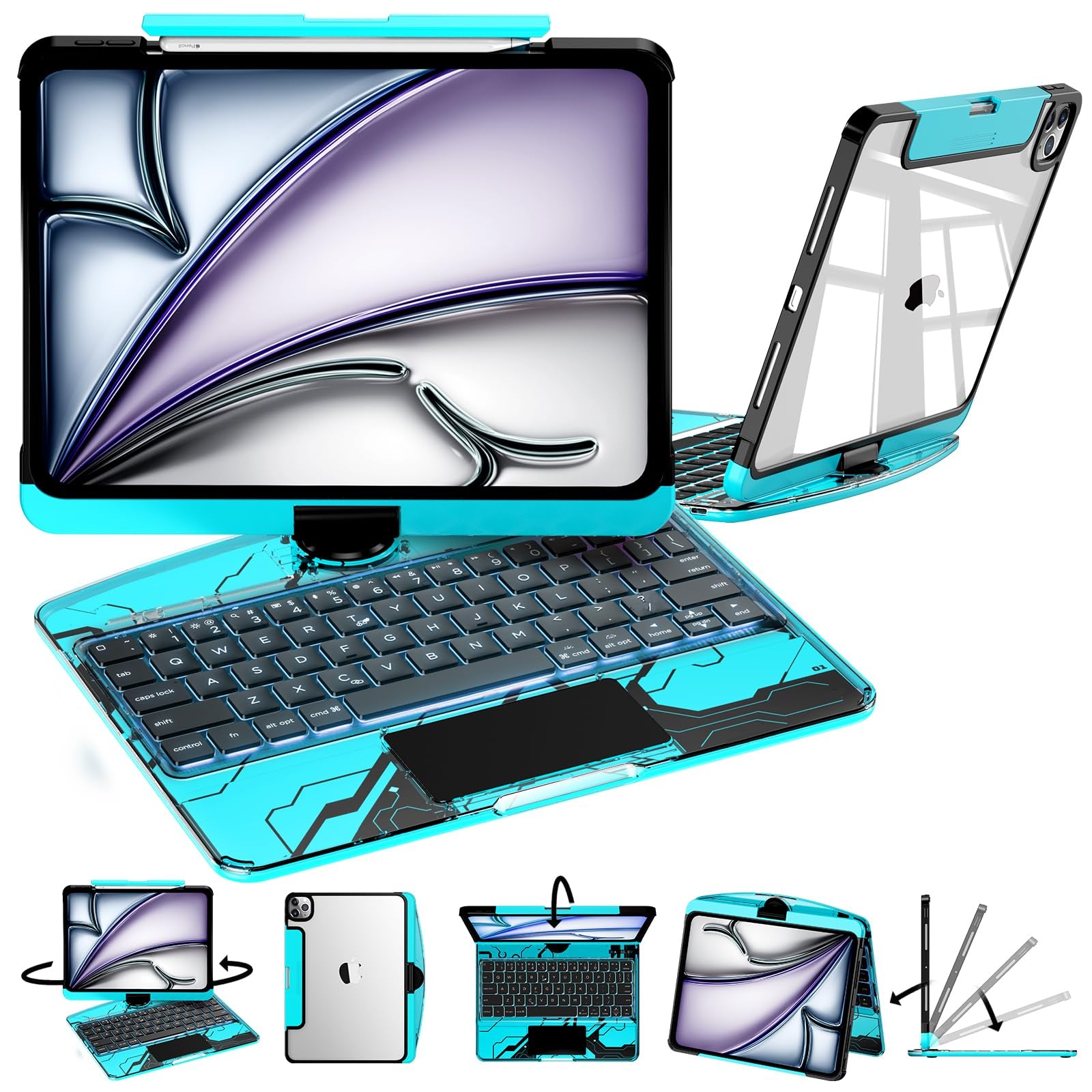 En 102 360° Transparent iPad Keyboard Case