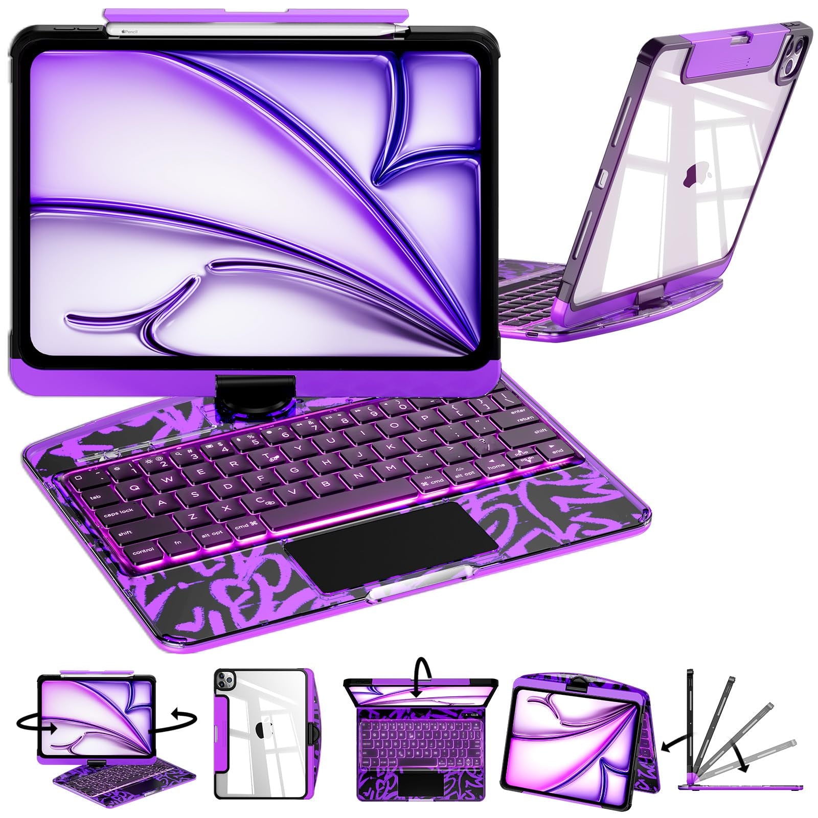 En 104 360° Transparent iPad Keyboard Case