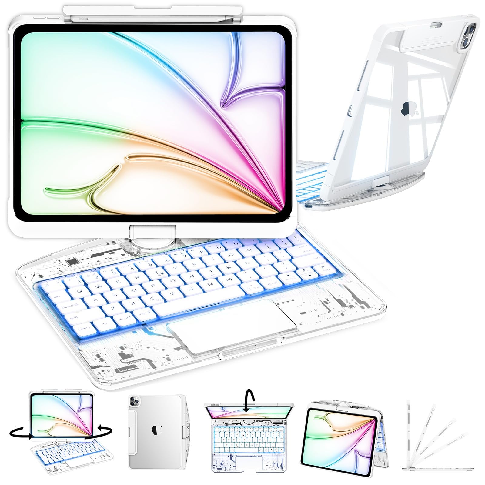 En 105 360° Transparent iPad Keyboard Case