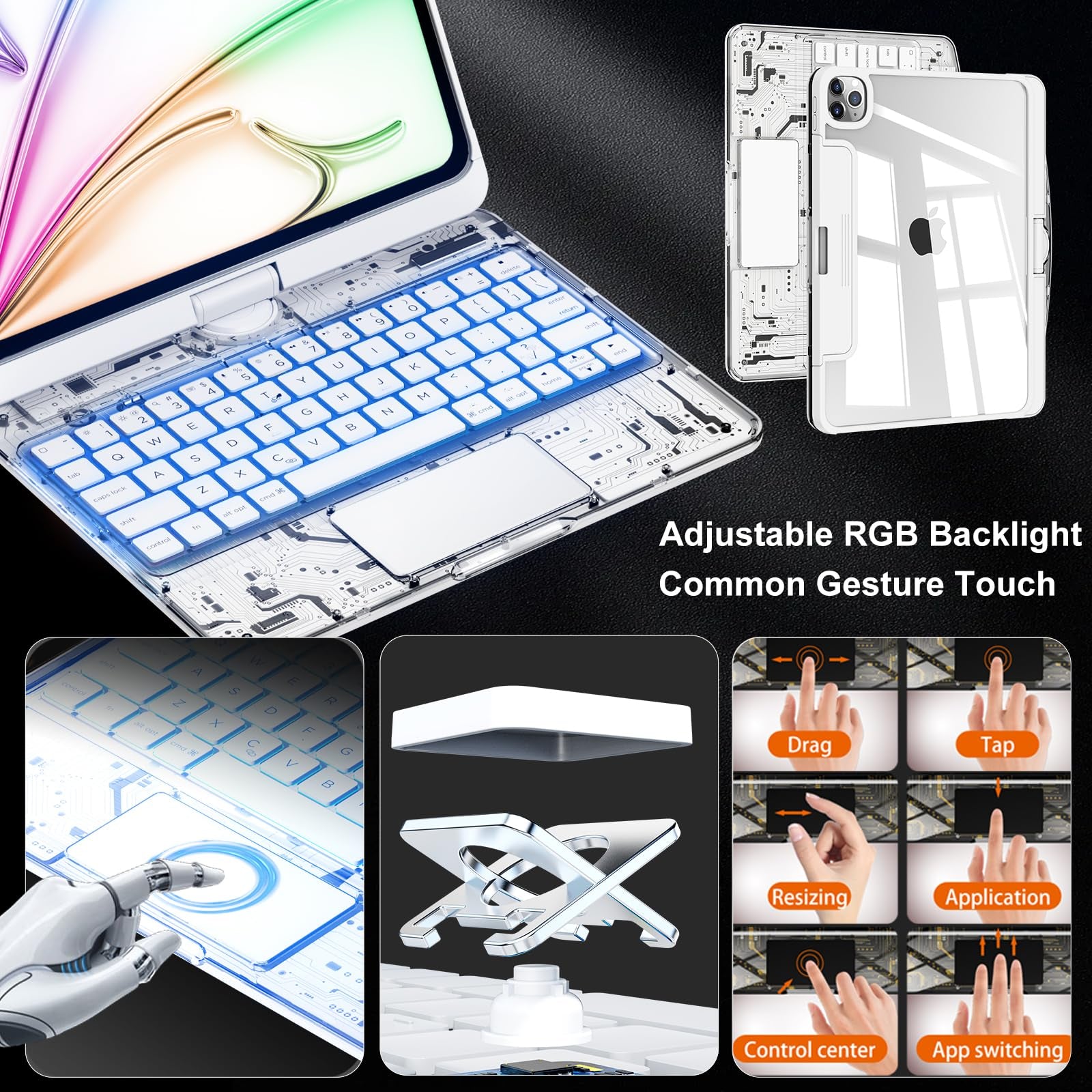 En 105 360° Transparent iPad Keyboard Case