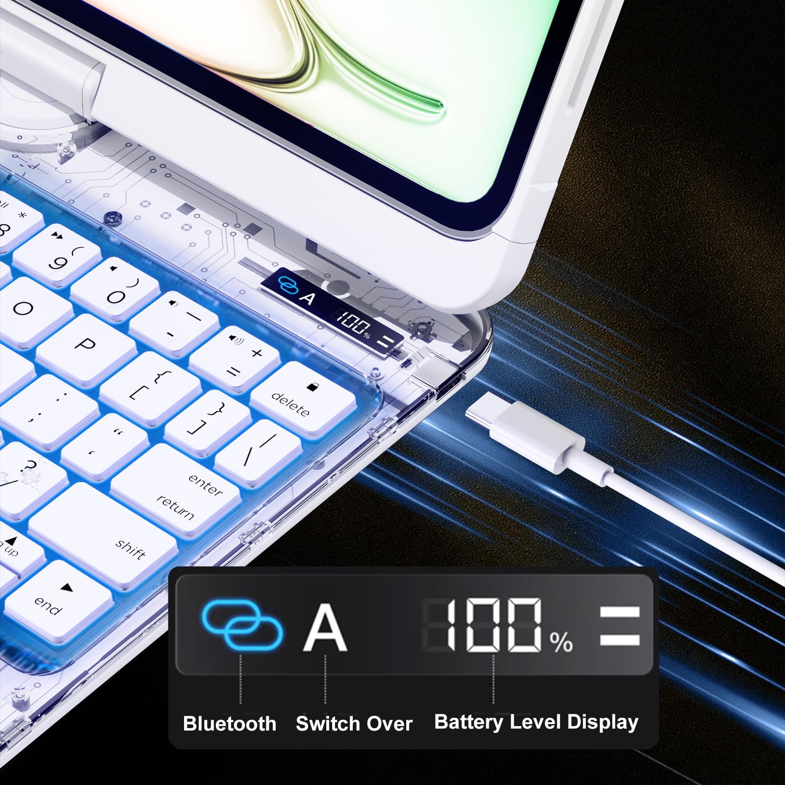 En 105 360° Transparent iPad Keyboard Case